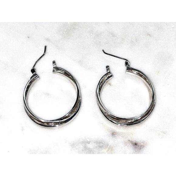 Silver Tone Braided Hoop Pierced Earrings - Elegant Design - Picture 3 of 7